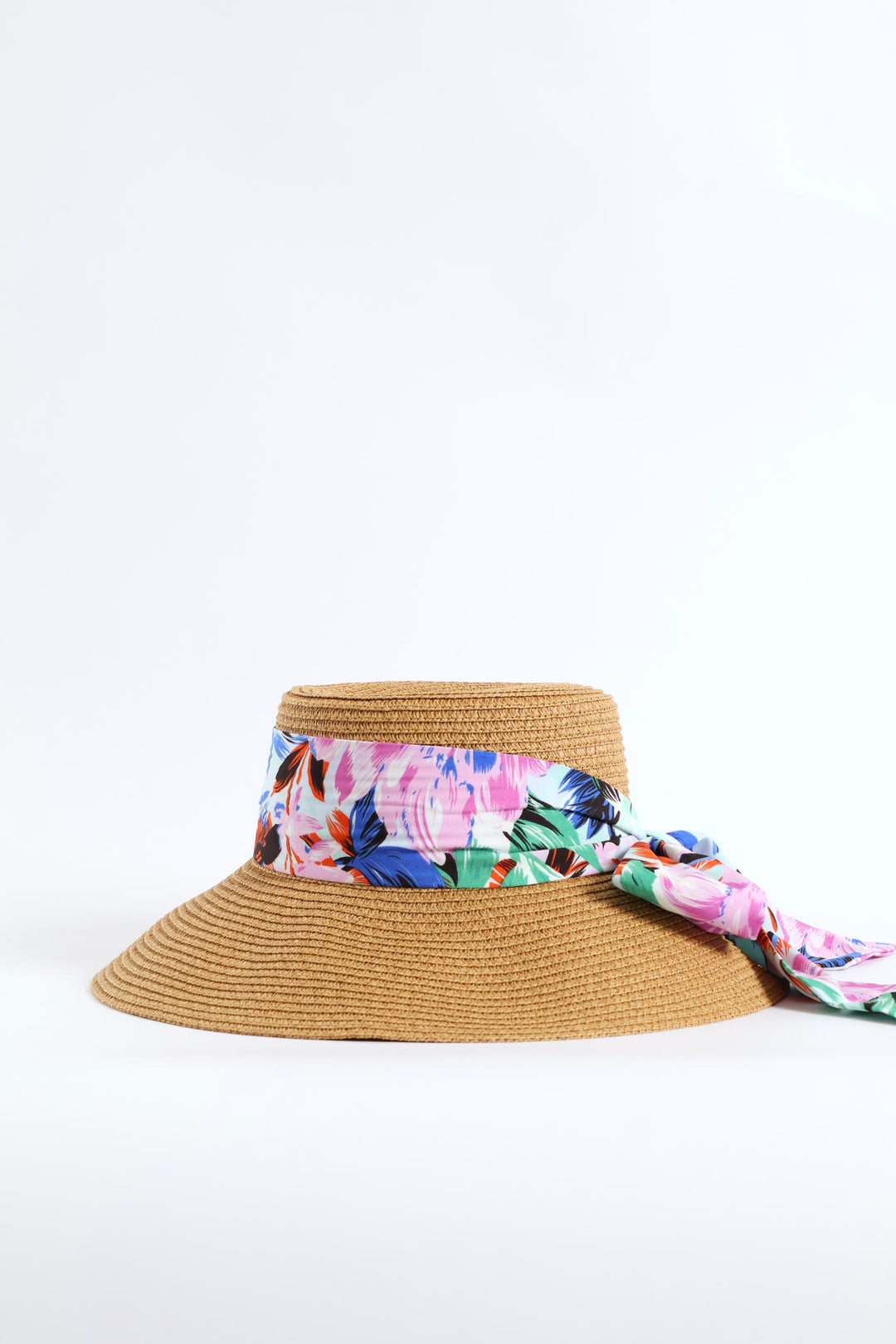 Floral Ribbon Turned Down Straw Hat - Sand