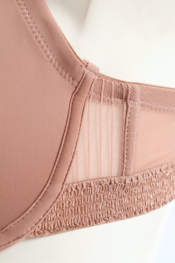 Microfibre & Lace Non-Padded Plunge Bra - Blush