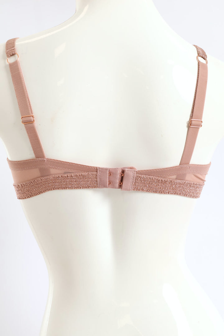 Microfibre & Lace Non-Padded Plunge Bra - Blush