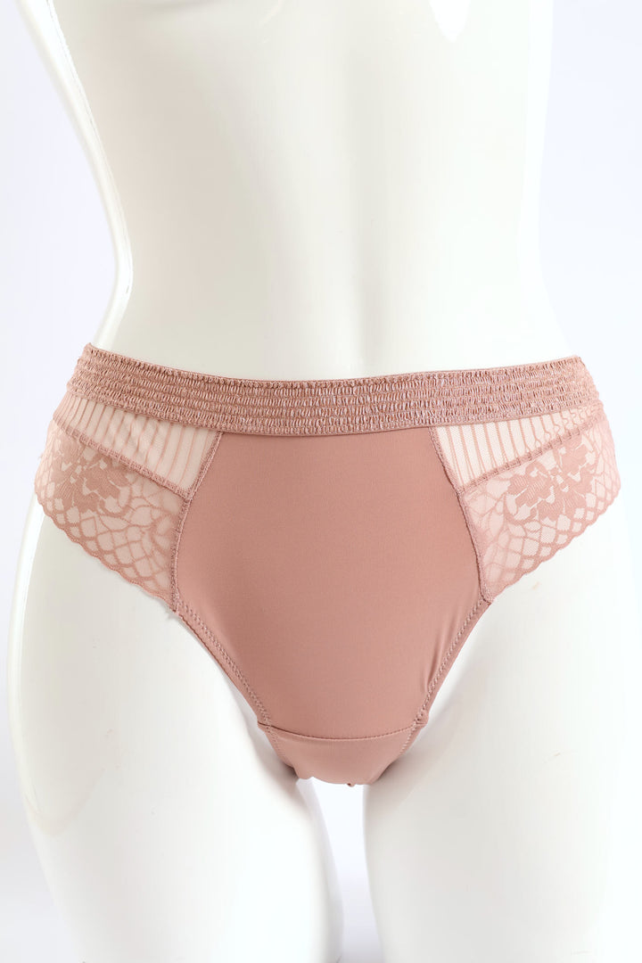 Microfibre & Lace Brazilian Panty - Blush