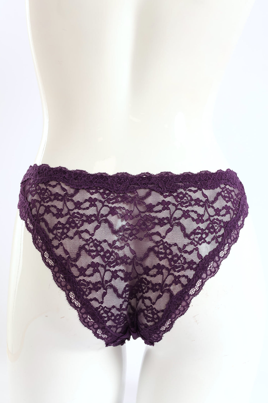 Shiny Microfibre & Lace Back Brazilian Panty - Plum