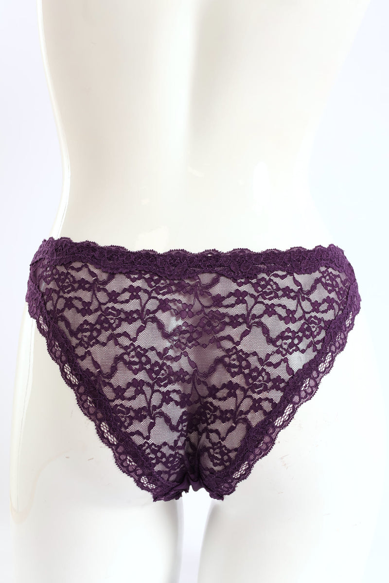 Shiny Microfibre & Lace Back Brazilian Panty - Plum