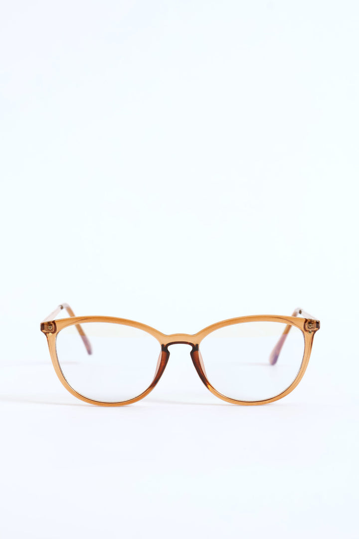 Gold Temple Rounded Cateye Glasses - Brown