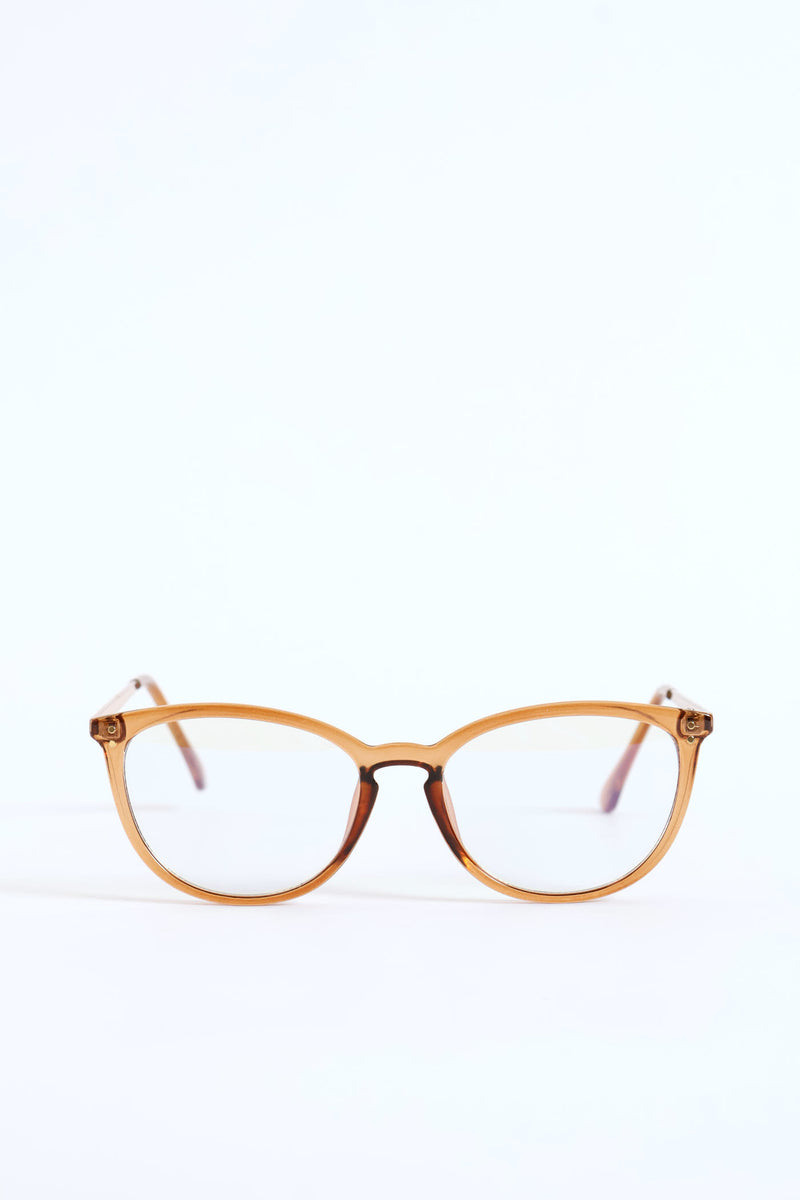 Gold Temple Rounded Cateye Glasses - Brown