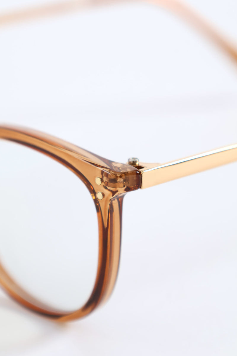 Gold Temple Rounded Cateye Glasses - Brown