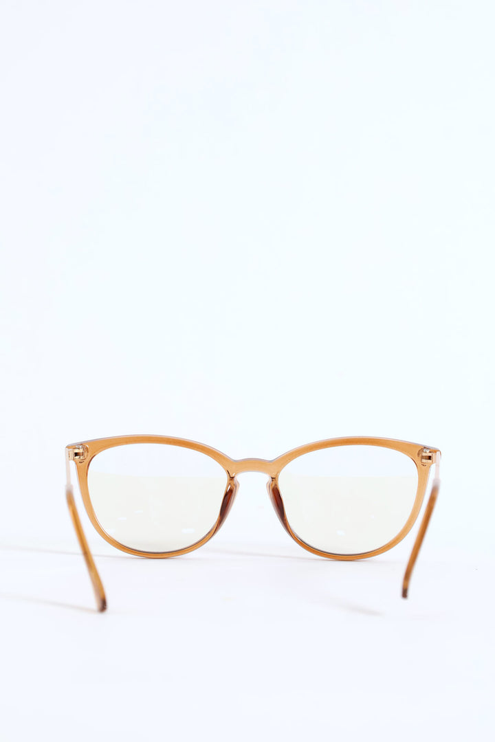 Gold Temple Rounded Cateye Glasses - Brown