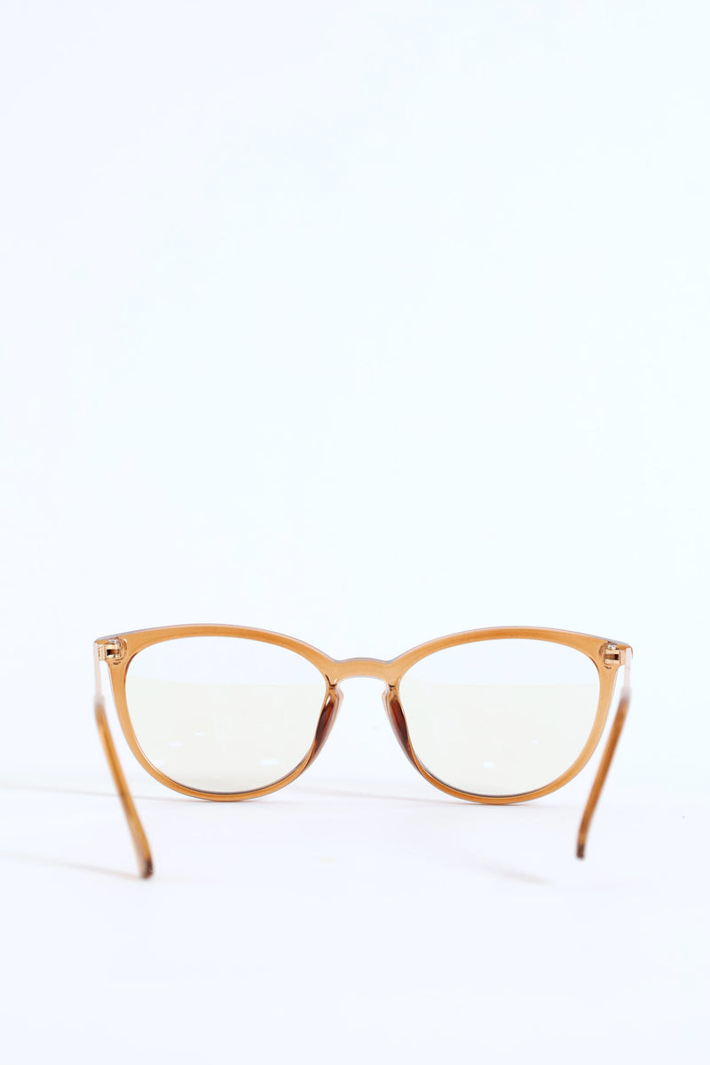 Gold Temple Rounded Cateye Glasses - Brown