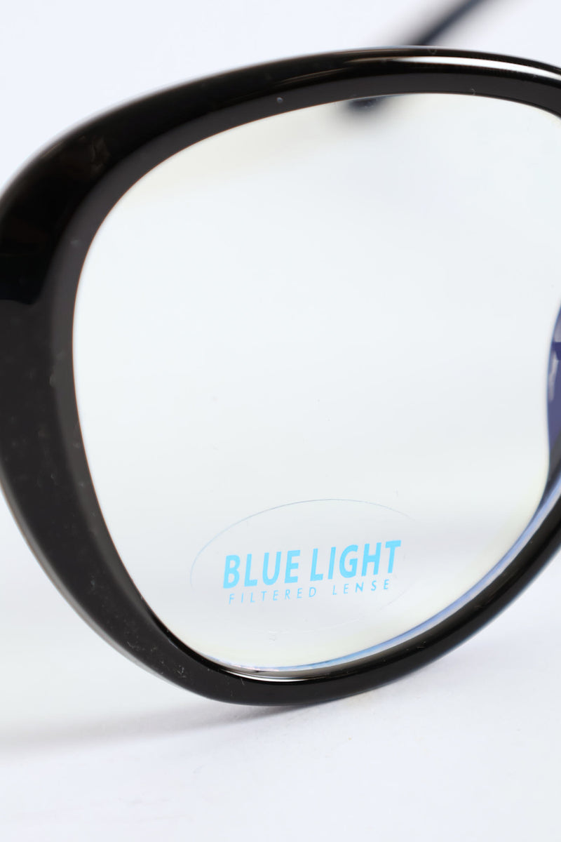 Gold Temple Rounded Cateye Glasses - Black