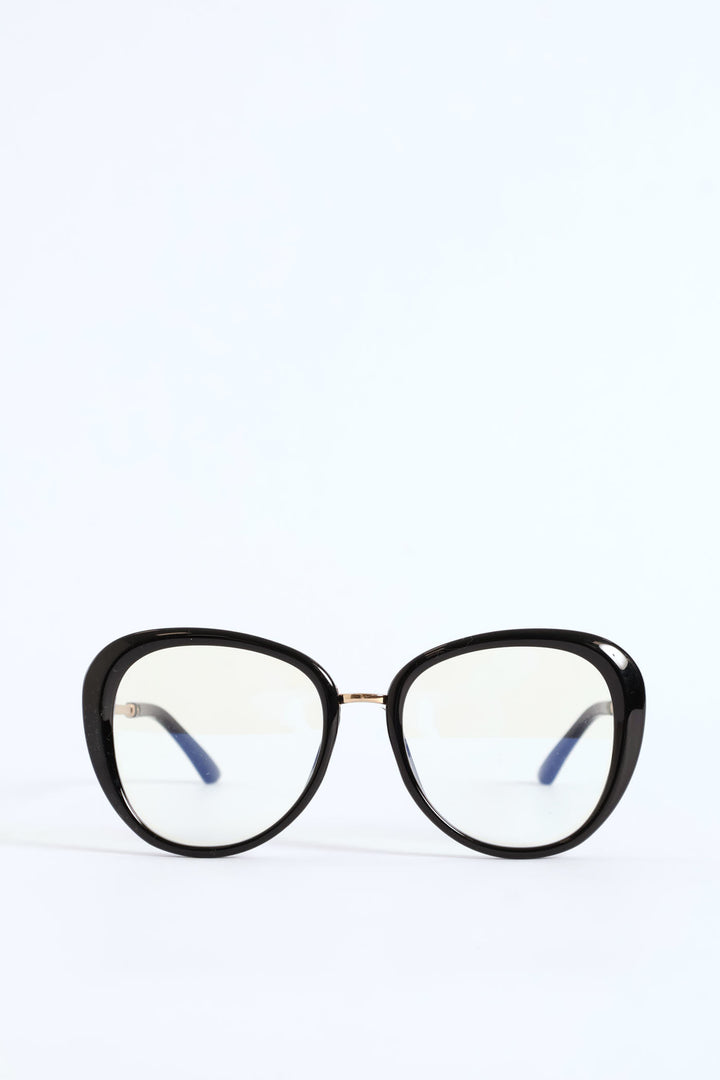Gold Temple Rounded Cateye Glasses - Black