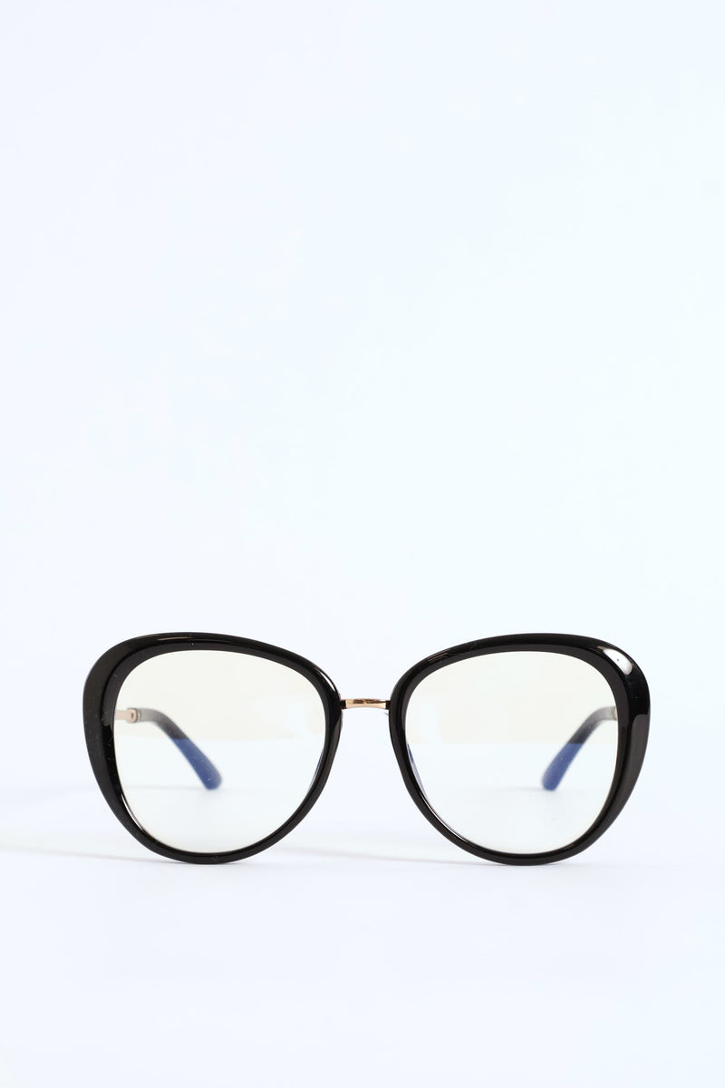 Gold Temple Rounded Cateye Glasses - Black