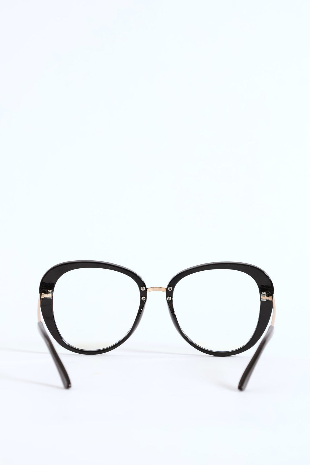 Gold Temple Rounded Cateye Glasses - Black