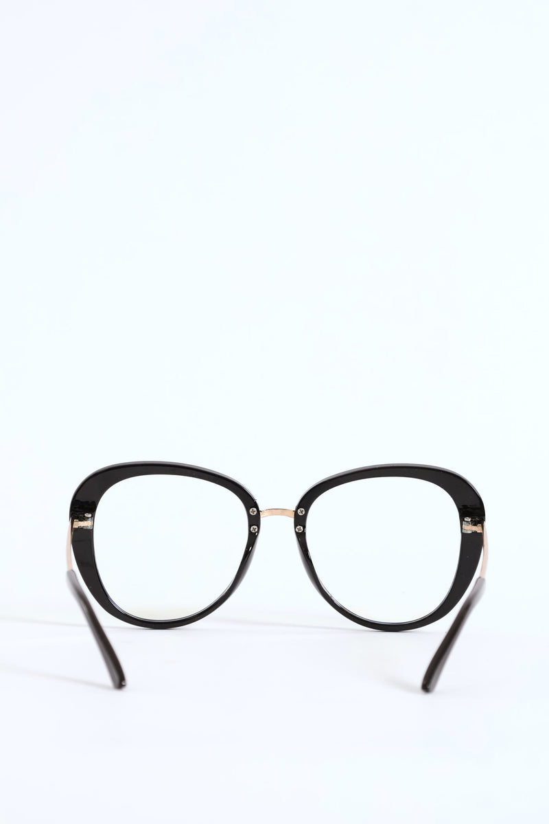 Gold Temple Rounded Cateye Glasses - Black