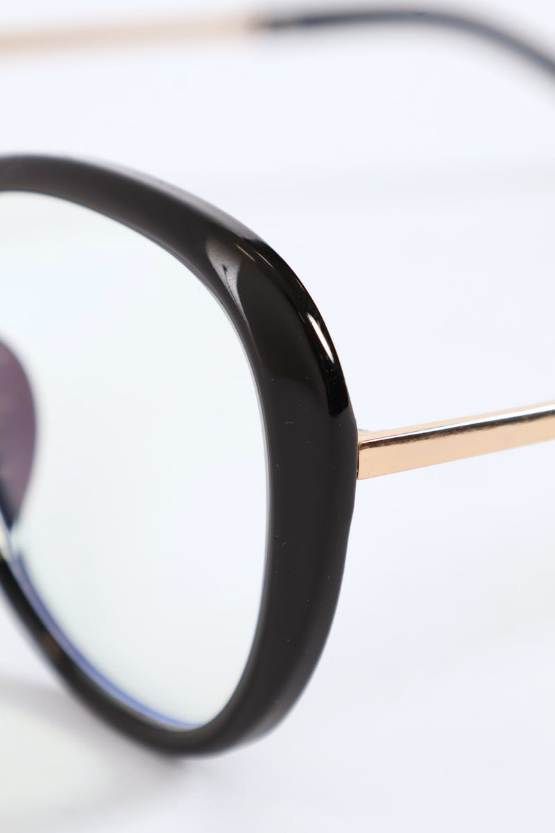 Gold Temple Rounded Cateye Glasses - Black