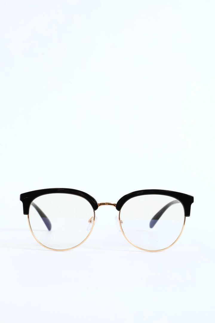 Rounded Half Rim Plastic Temple Glasses - Black