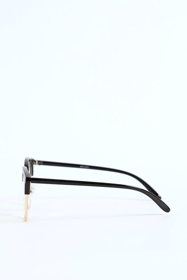 Rounded Half Rim Plastic Temple Glasses - Black