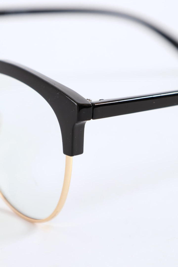 Rounded Half Rim Plastic Temple Glasses - Black