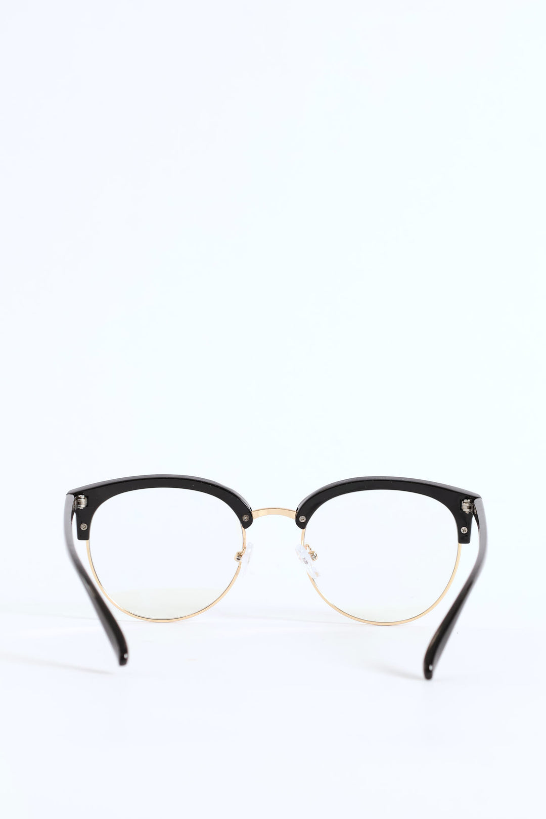 Rounded Half Rim Plastic Temple Glasses - Black