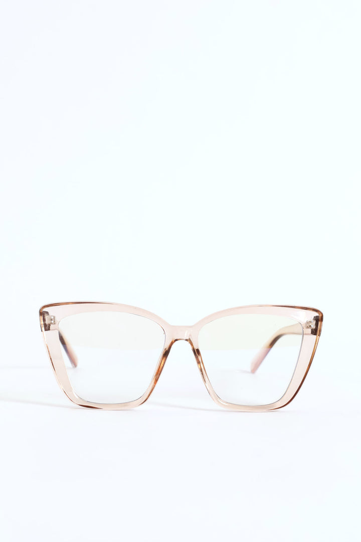 Bevelled Large Cateye Glasses - Light Grey
