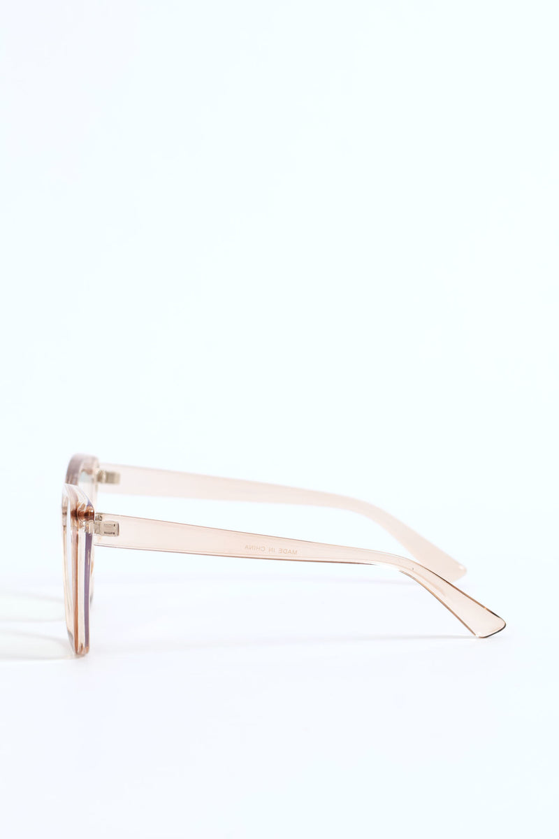 Bevelled Large Cateye Glasses - Light Grey