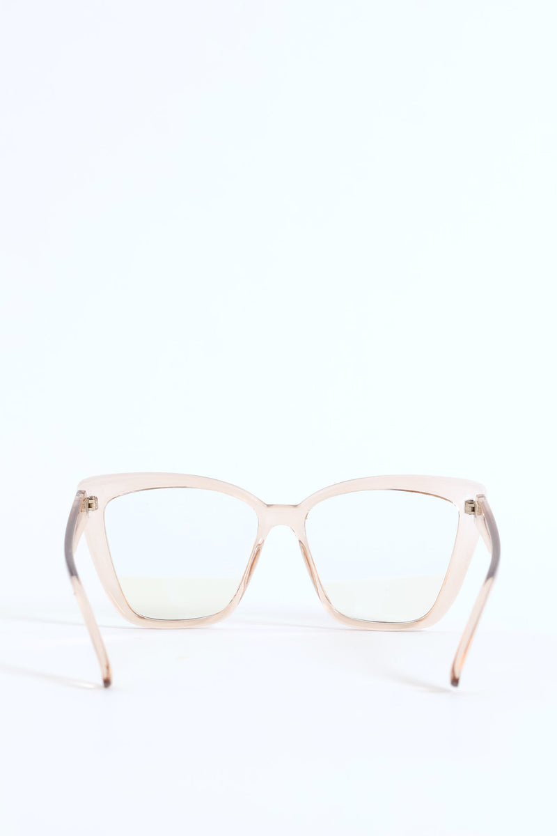 Bevelled Large Cateye Glasses - Light Grey