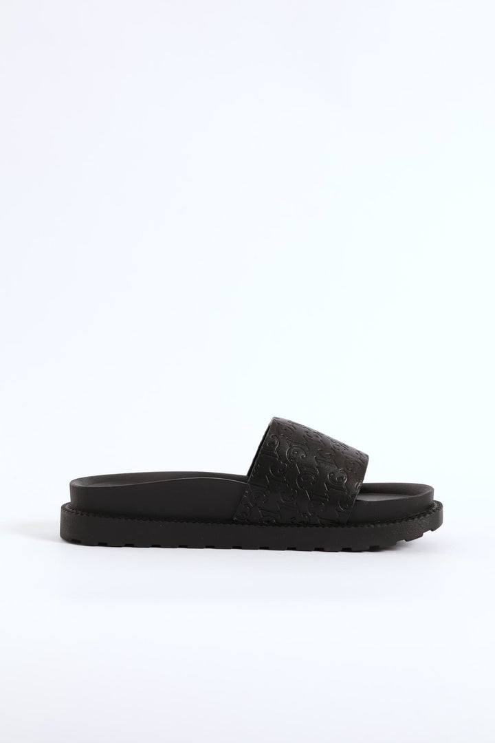 Embossed Upper Pushin Sandal - Black