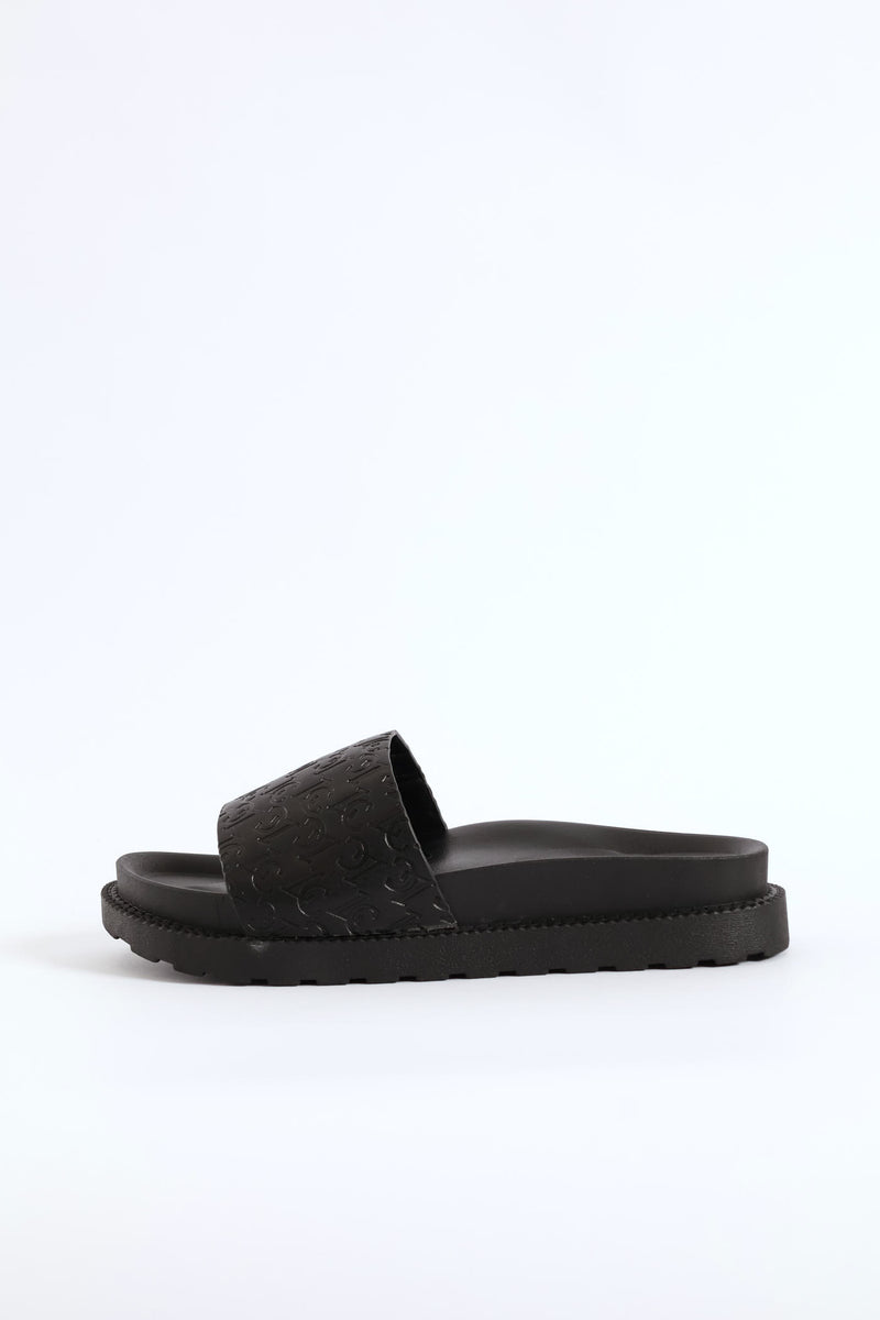 Embossed Upper Pushin Sandal - Black