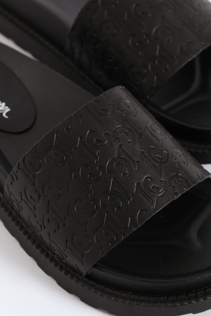 Embossed Upper Pushin Sandal - Black