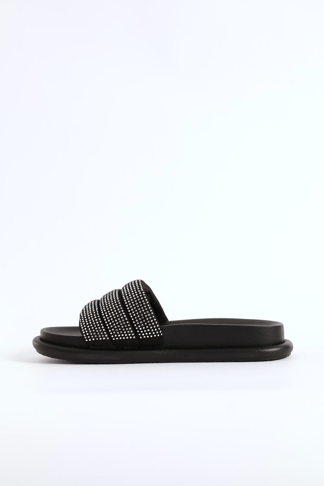 Stitched Diamante Upper Diamond Ingot Push In Sandal - Black