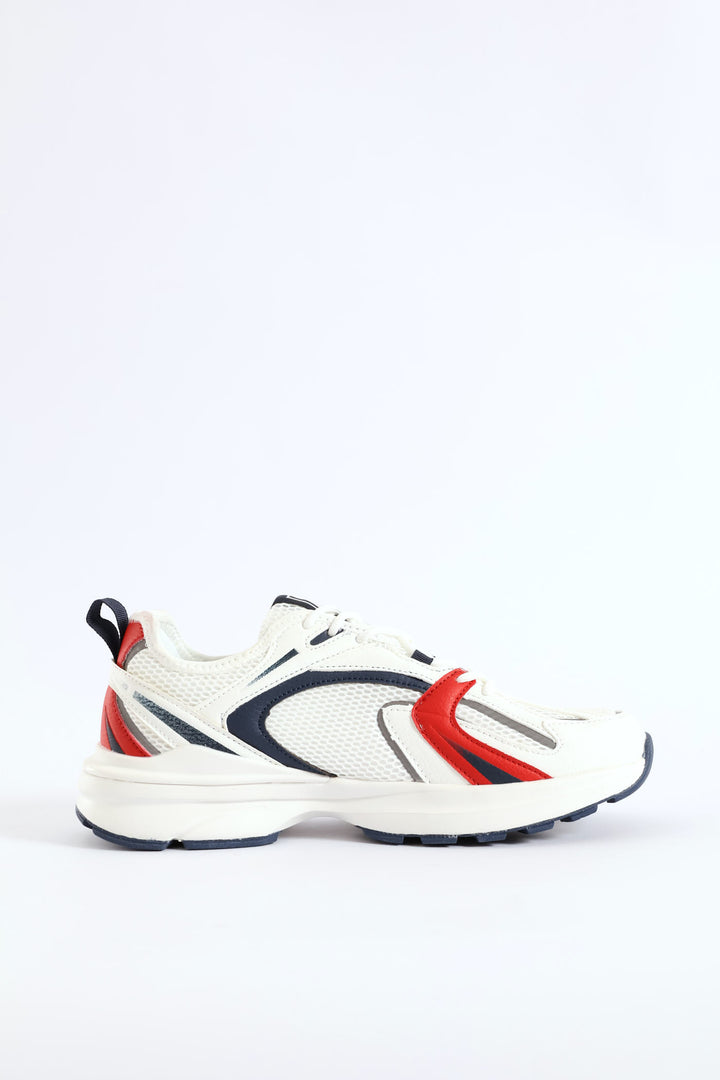 Stevie Lace Up Mesh Trainer - White/Navy