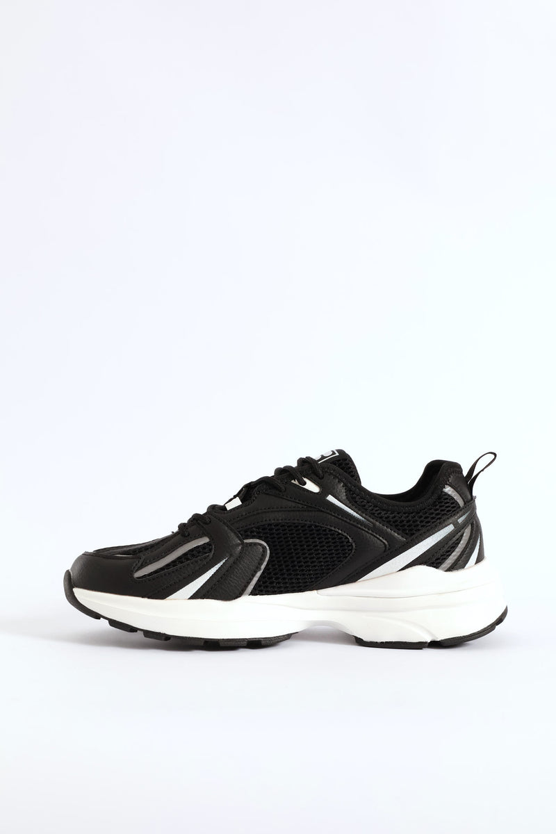 Stevie Lace Up Mesh Trainer - Black/White