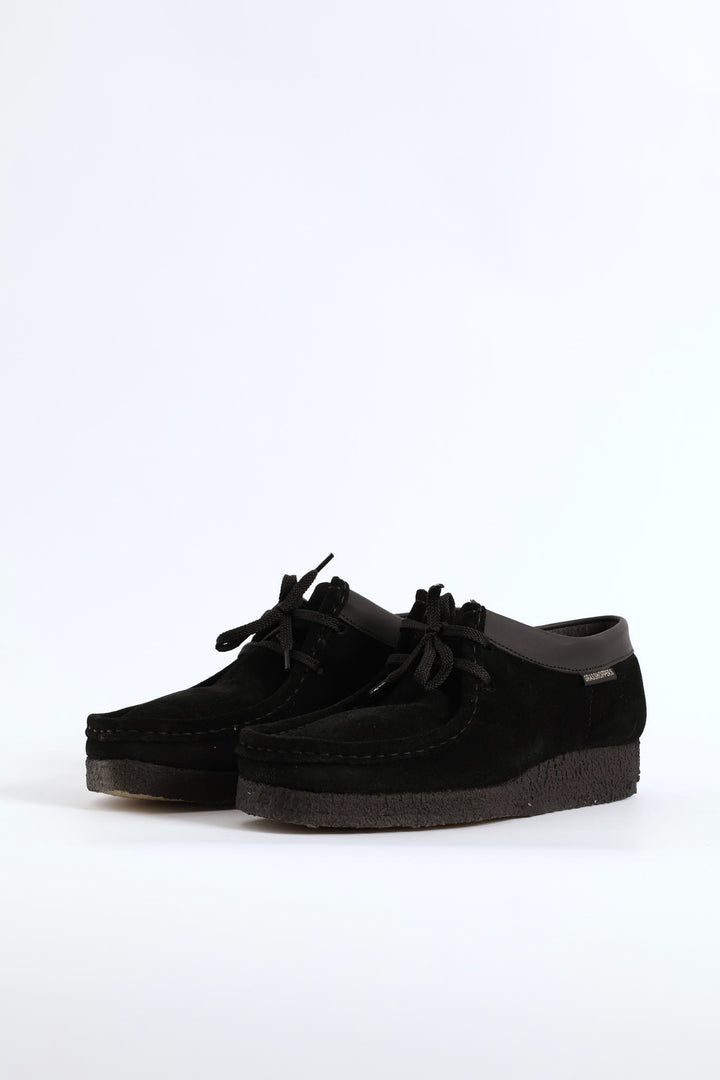 Suede Crepe Sole Closed Toe Leather Lace Up Shoe - Black
