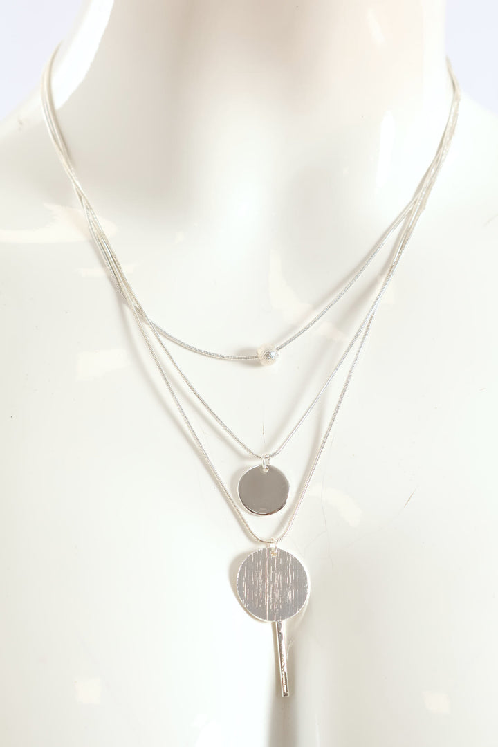 3 Layer Matte Pendant Necklace - Silver