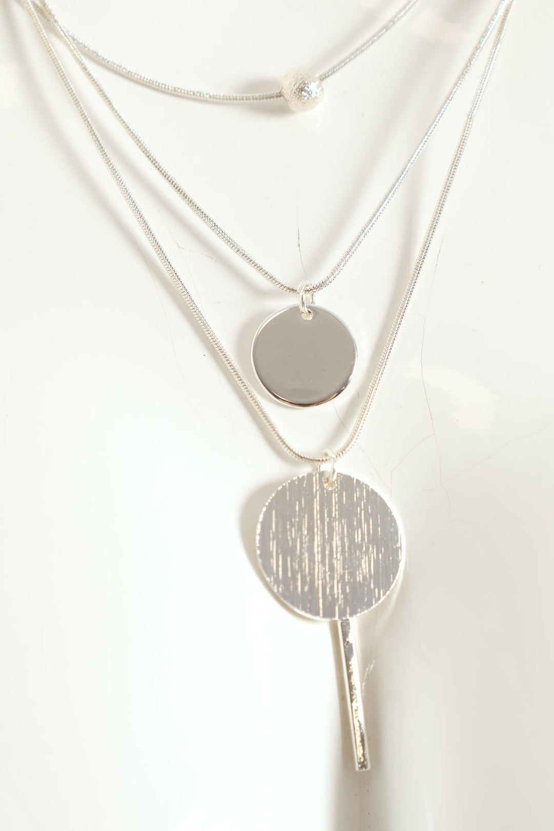 3 Layer Matte Pendant Necklace - Silver