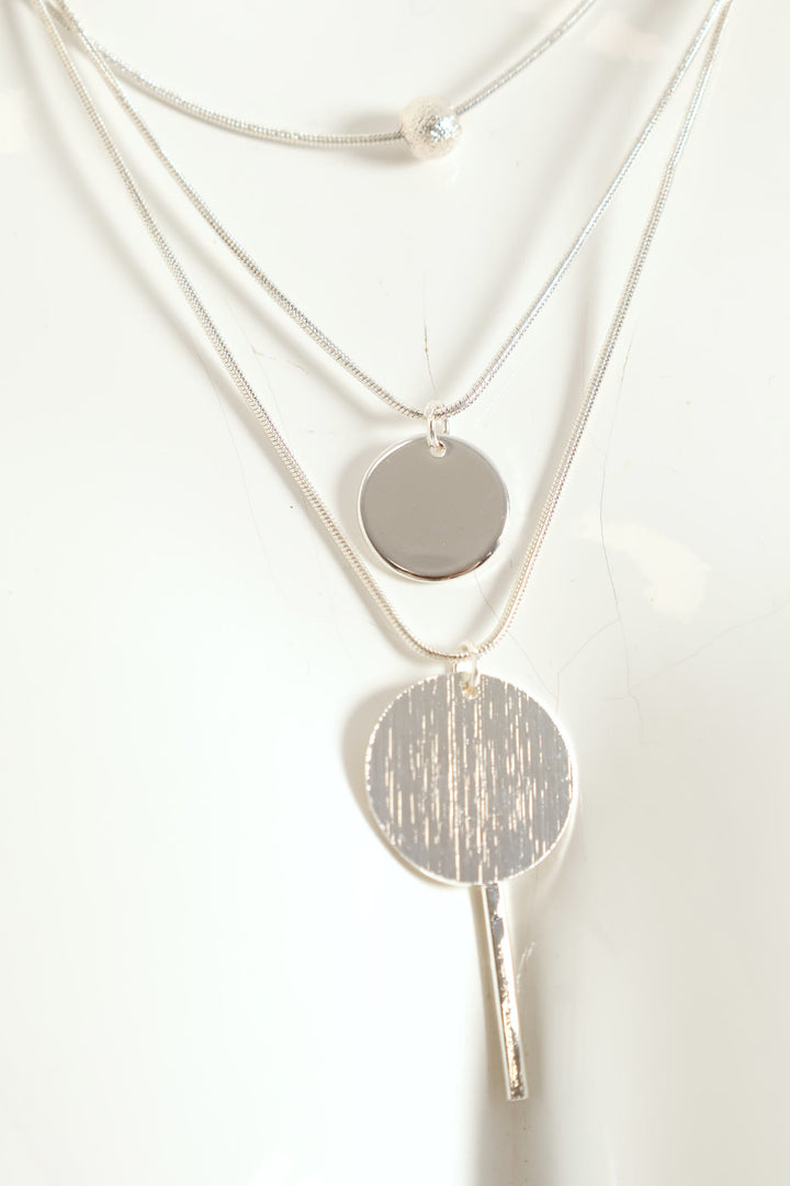 3 Layer Matte Pendant Necklace - Silver