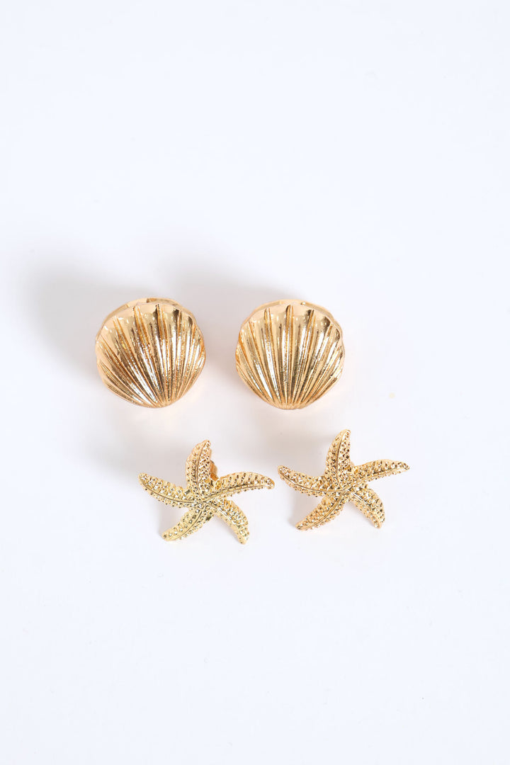 2 Pack Star Fish & Clam Set - Gold