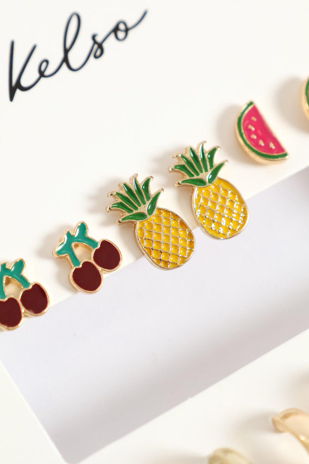 6 Pack Tropical Fruit & Hoop Earrings - Gold
