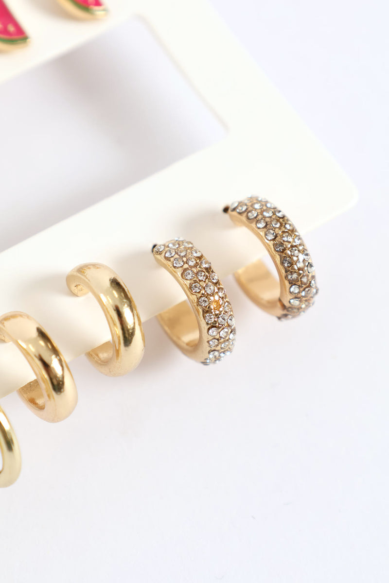 6 Pack Tropical Fruit & Hoop Earrings - Gold