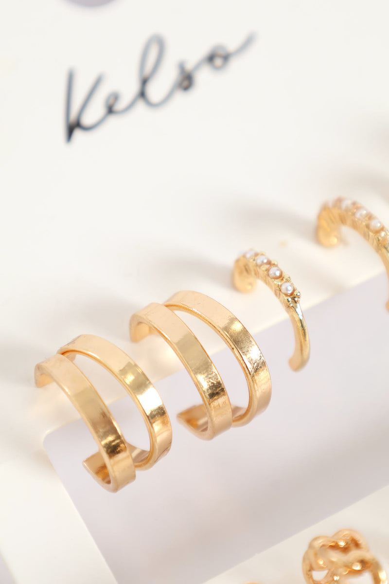 6 Pack Small Hoop Earrings - Gold