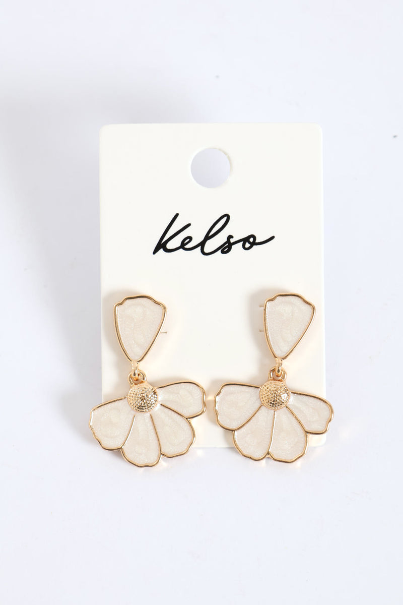 Enamel Petal Drop Earring - Gold