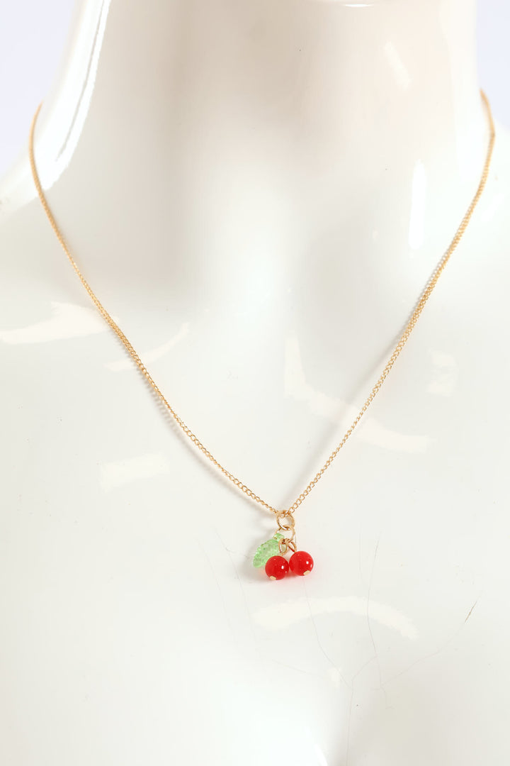 Cherry Earring & Necklace Pendant Set - Gold