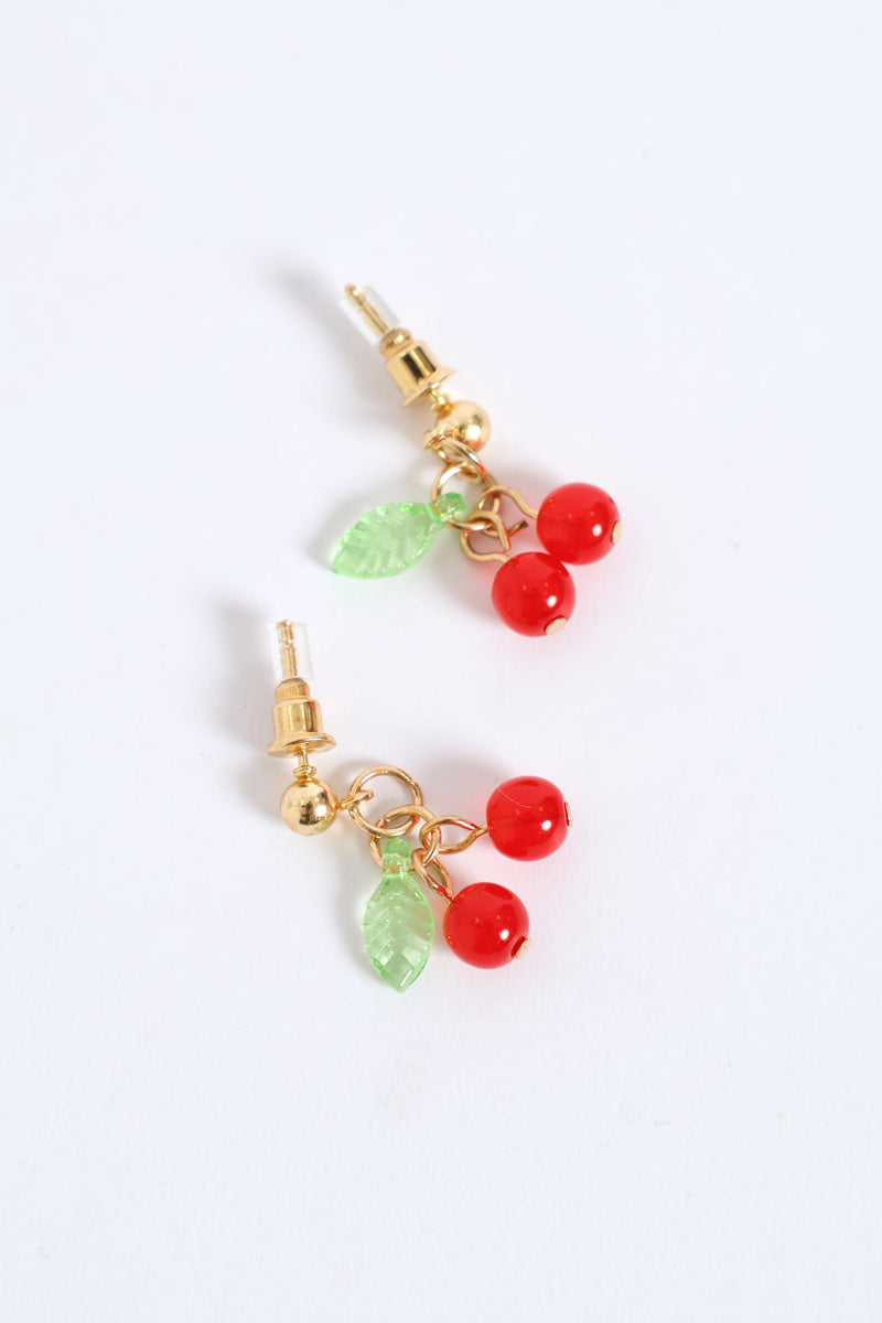 Cherry Earring & Necklace Pendant Set - Gold