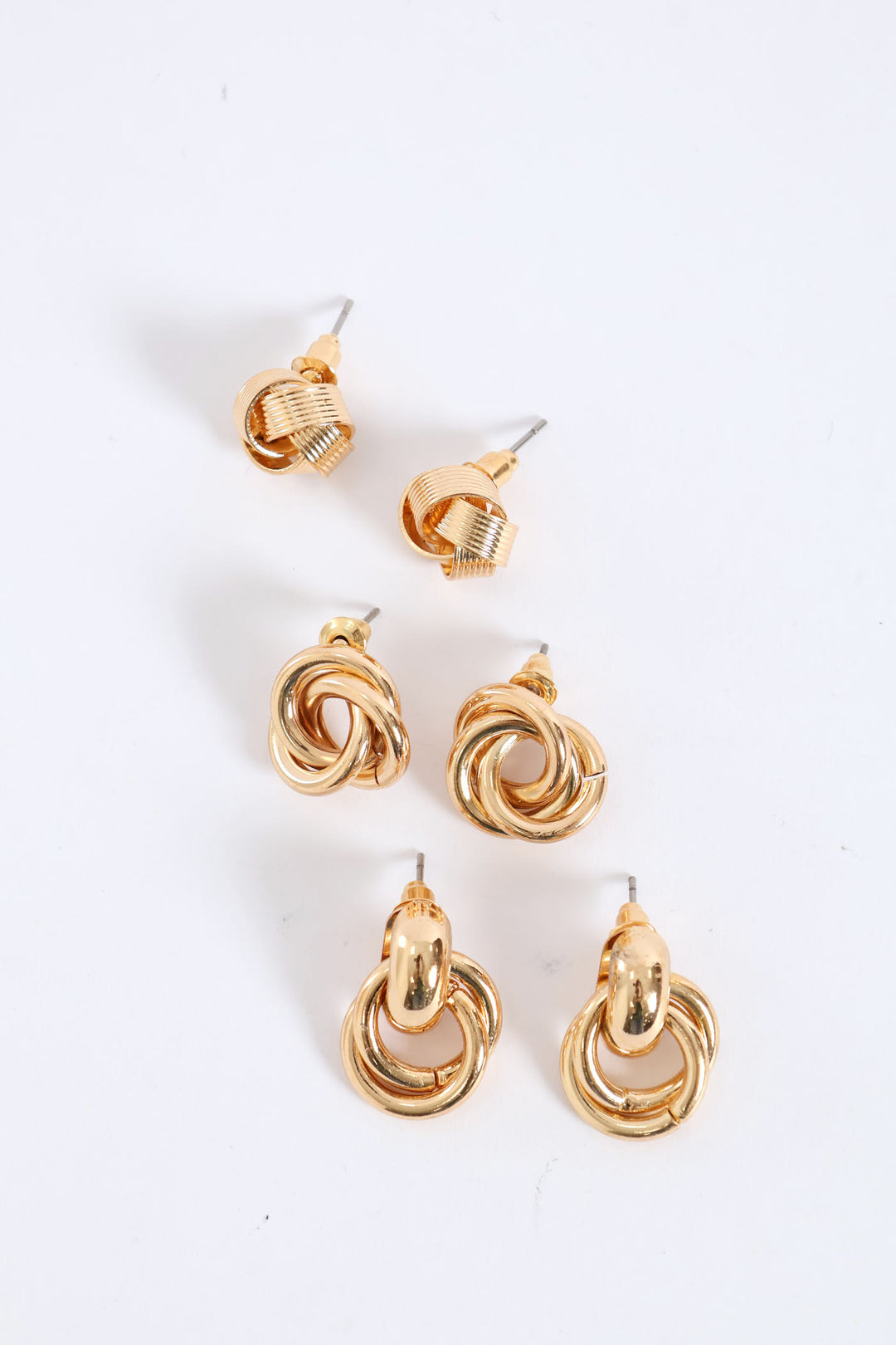 3 Pack Knot Stud Earring - Gold