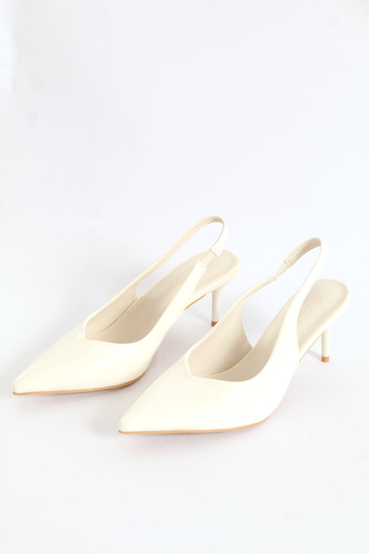 V-Cut Slingback Kitten Heel - Off White