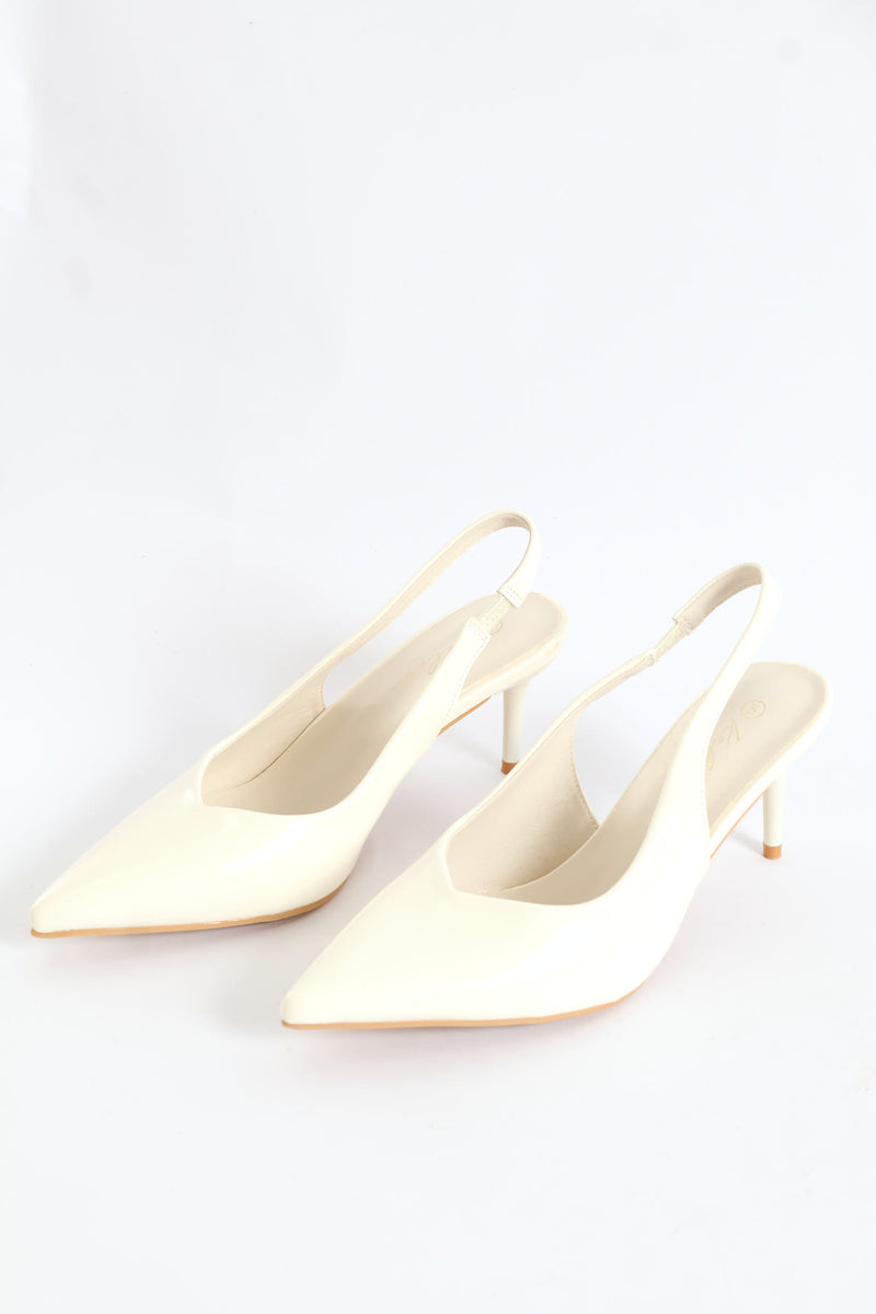 V-Cut Slingback Kitten Heel - Off White