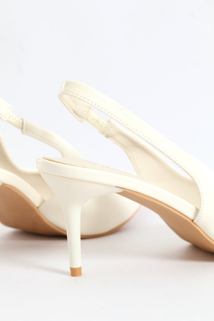 V-Cut Slingback Kitten Heel - Off White