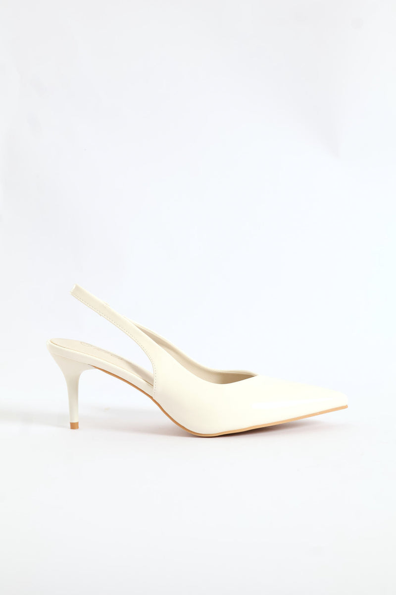 V-Cut Slingback Kitten Heel - Off White