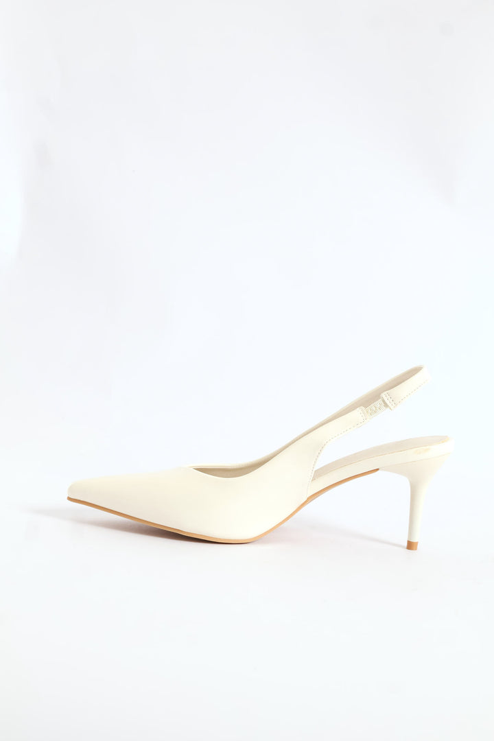V-Cut Slingback Kitten Heel - Off White