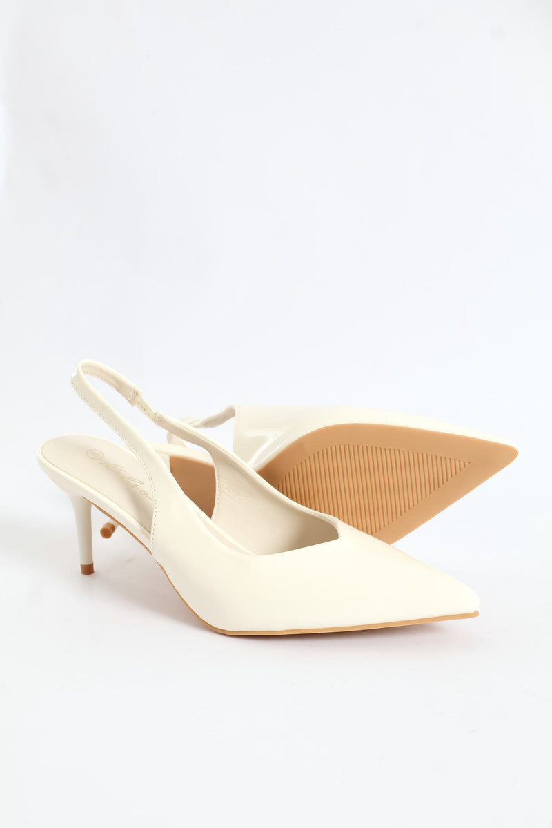V-Cut Slingback Kitten Heel - Off White