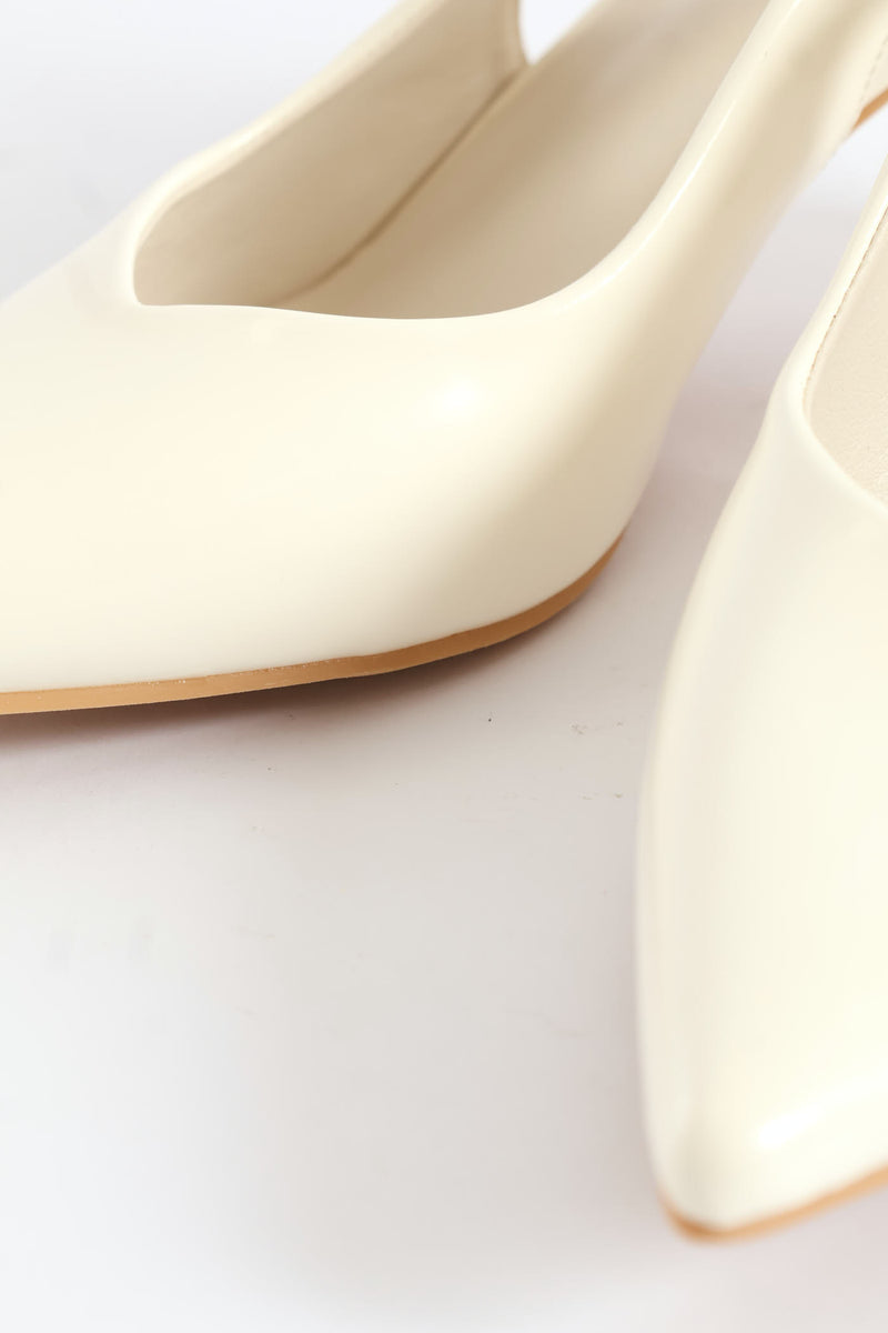 V-Cut Slingback Kitten Heel - Off White