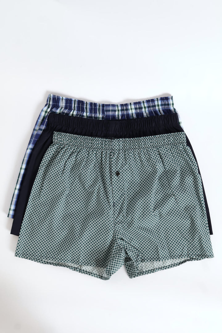 3 Pack Design Boxers - Blue/Green